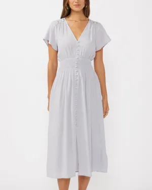 Smocked Waist Dress with Slit - Dove