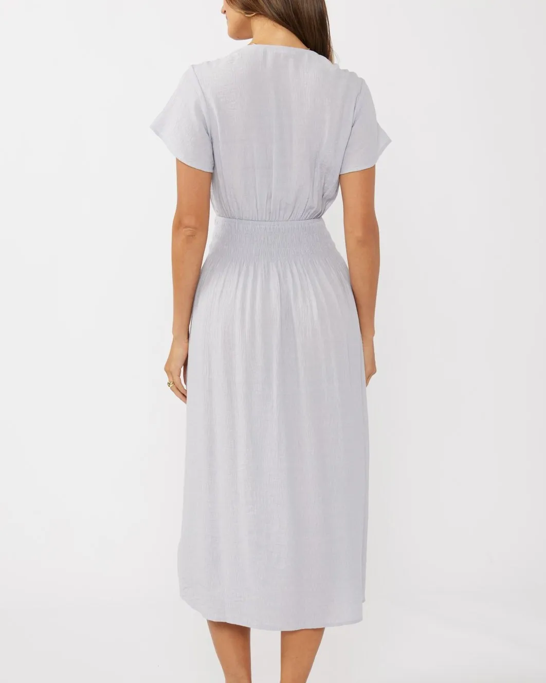 Smocked Waist Dress with Slit - Dove