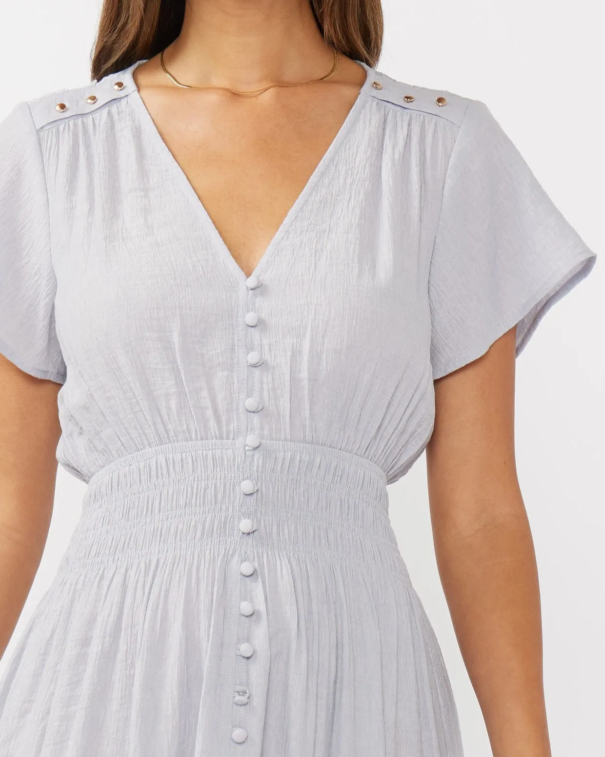 Smocked Waist Dress with Slit - Dove