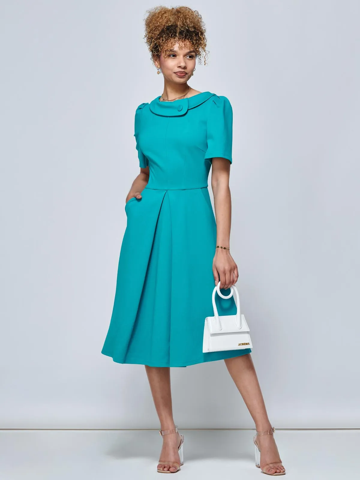 Sophia Button Collar Dress, Persian Green