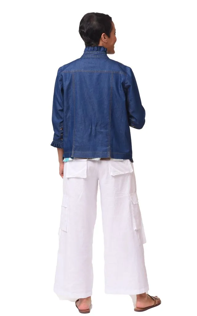 Sterling Ruffle Womens Jacket in Denim