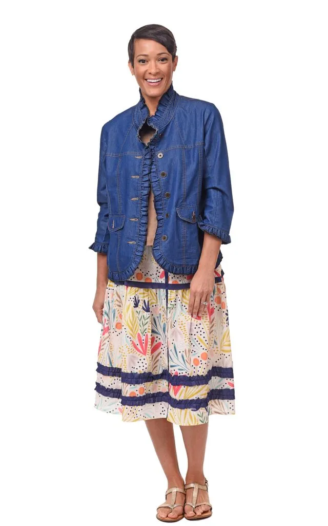Sterling Ruffle Womens Jacket in Denim