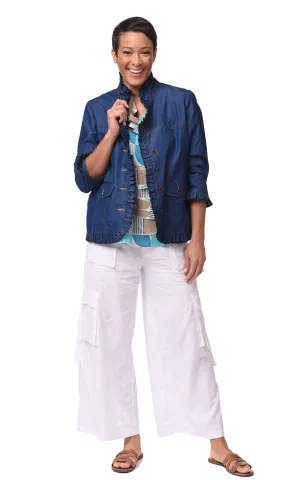 Sterling Ruffle Womens Jacket in Denim