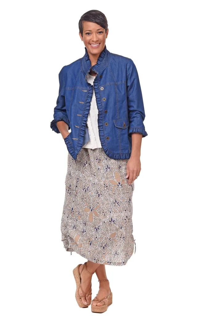Sterling Ruffle Womens Jacket in Denim