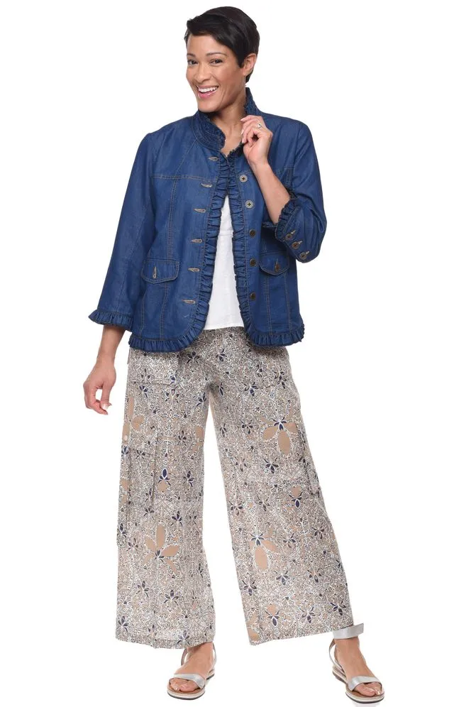 Sterling Ruffle Womens Jacket in Denim