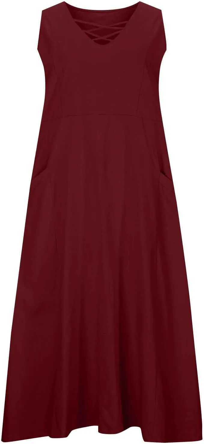 TARIENDY Summer Dresses for Women 2025 Maxi Sleeveless Sundress Fashion Beach Dress Flowy Vacation Sundresses with Pockets