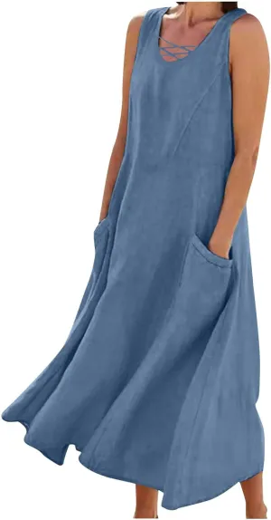 TARIENDY Summer Dresses for Women 2025 Maxi Sleeveless Sundress Fashion Beach Dress Flowy Vacation Sundresses with Pockets