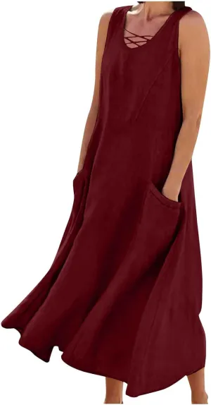 TARIENDY Summer Dresses for Women 2025 Maxi Sleeveless Sundress Fashion Beach Dress Flowy Vacation Sundresses with Pockets
