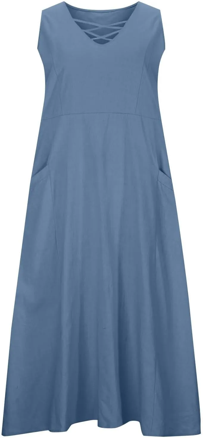 TARIENDY Summer Dresses for Women 2025 Maxi Sleeveless Sundress Fashion Beach Dress Flowy Vacation Sundresses with Pockets