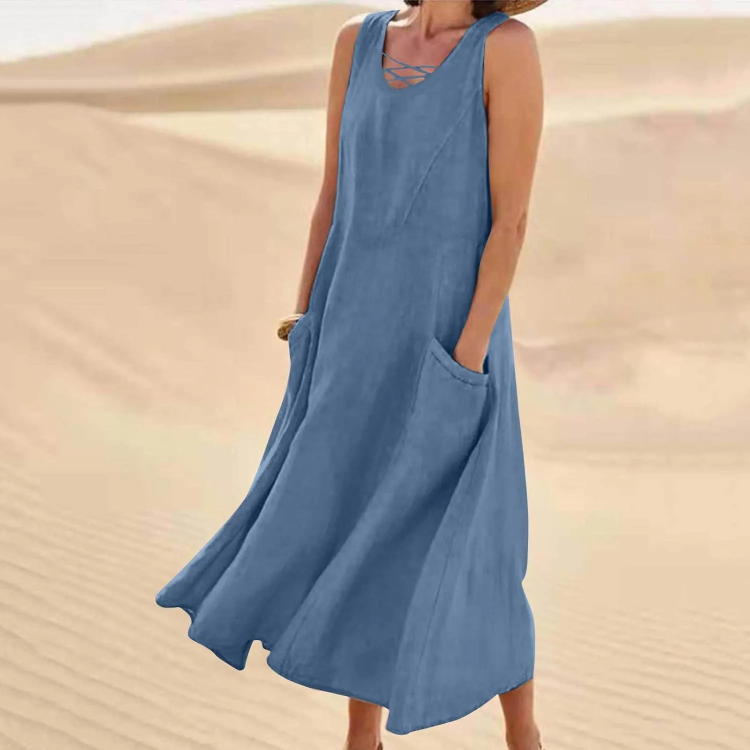 TARIENDY Summer Dresses for Women 2025 Maxi Sleeveless Sundress Fashion Beach Dress Flowy Vacation Sundresses with Pockets