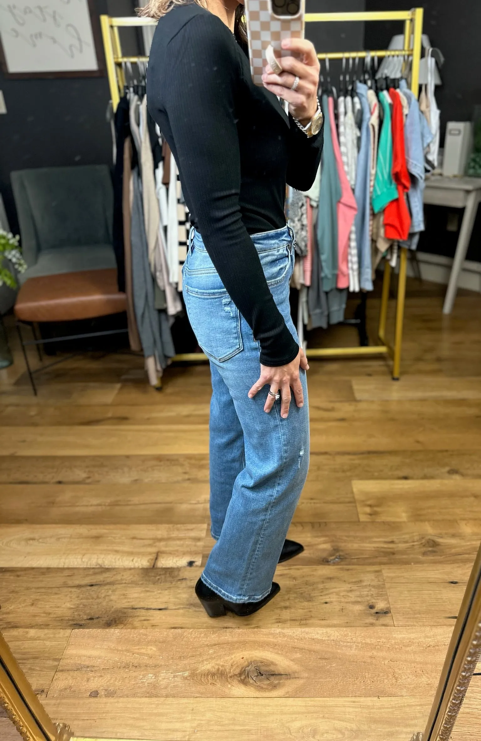 The Miley High Rise Ankle Slim Wide Leg Denim