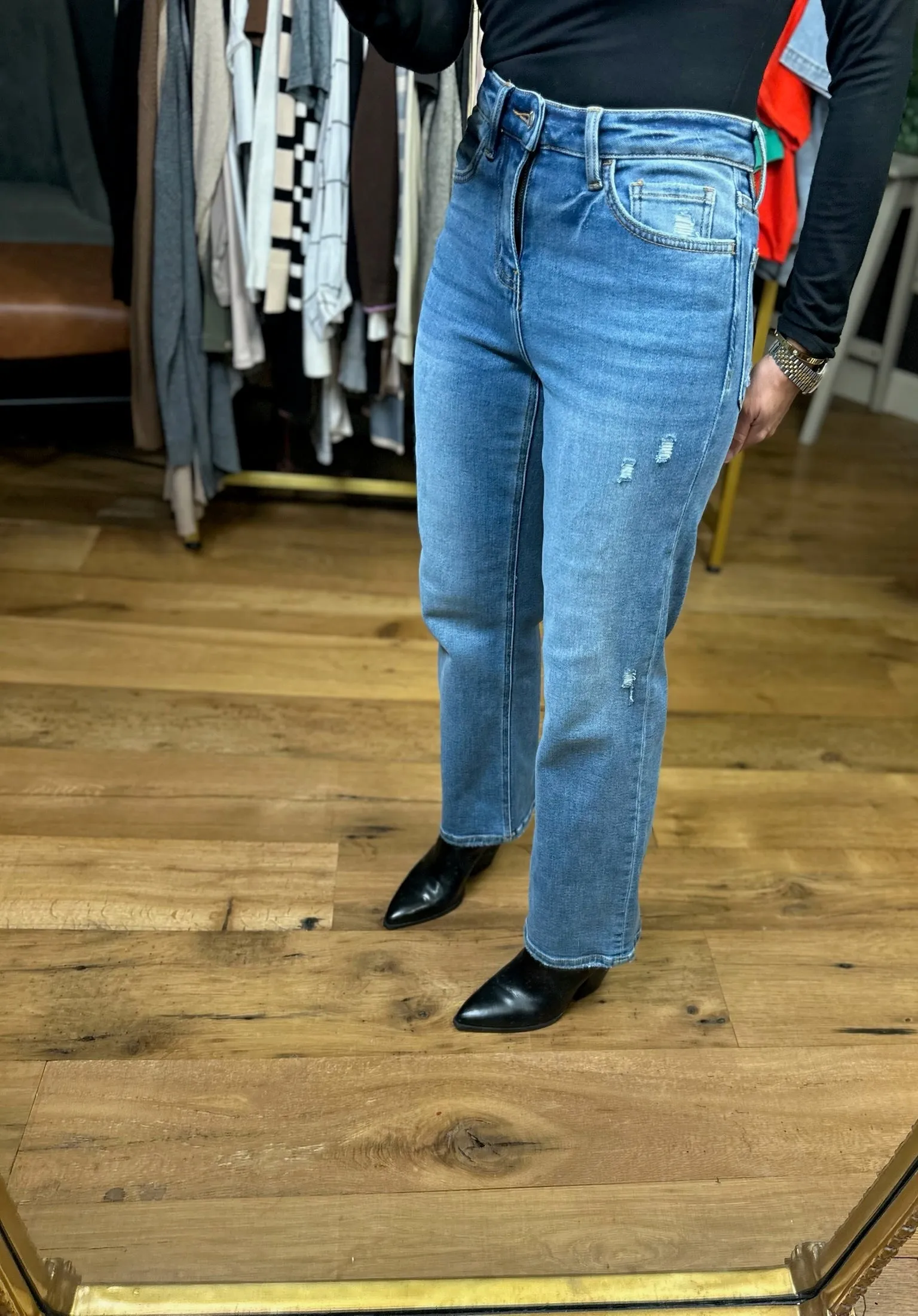 The Miley High Rise Ankle Slim Wide Leg Denim