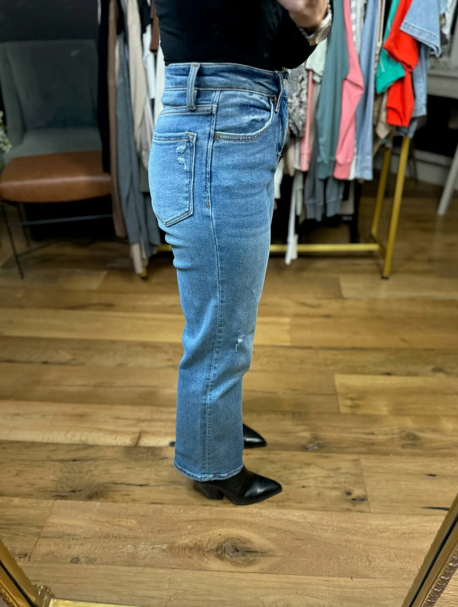 The Miley High Rise Ankle Slim Wide Leg Denim