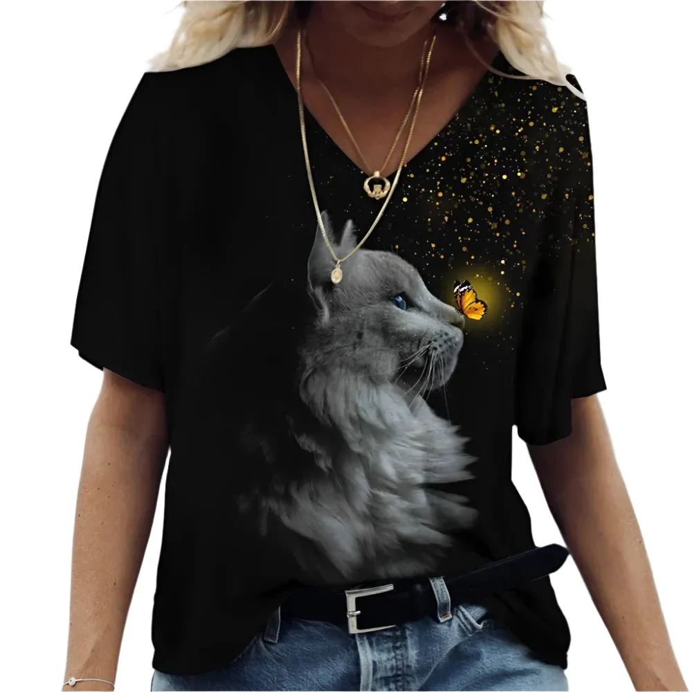 Unisex Printed Cat T-Shirt