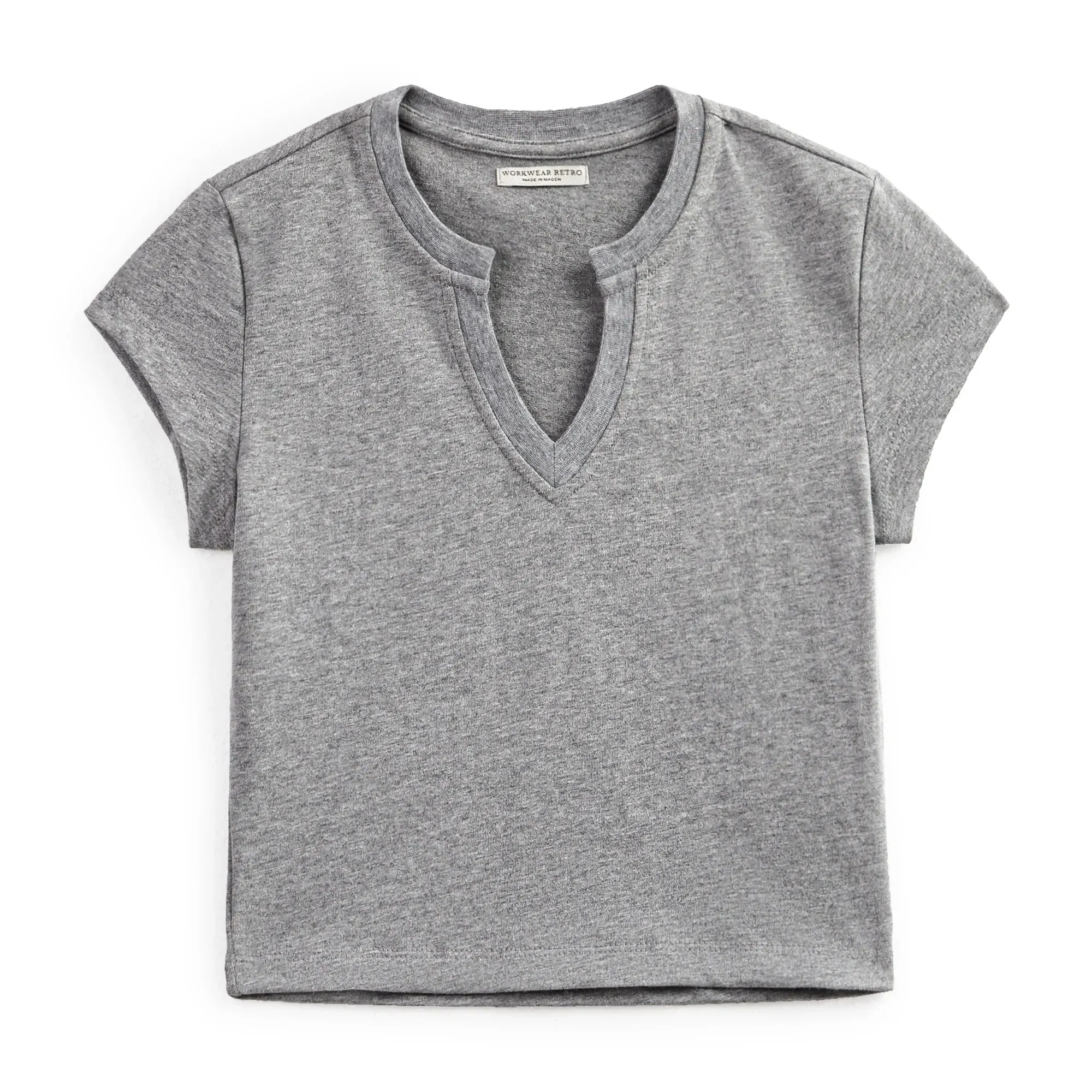 V-neck Gray Short-sleeved Cotton T-shirts Women Casual Versatile Short Crop Top Slim Basic Tees Summer T Shirts