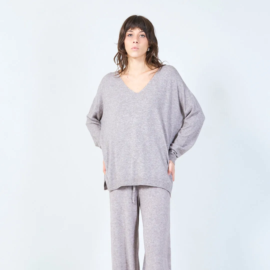 V-neck relaxed knit sweater wholesale