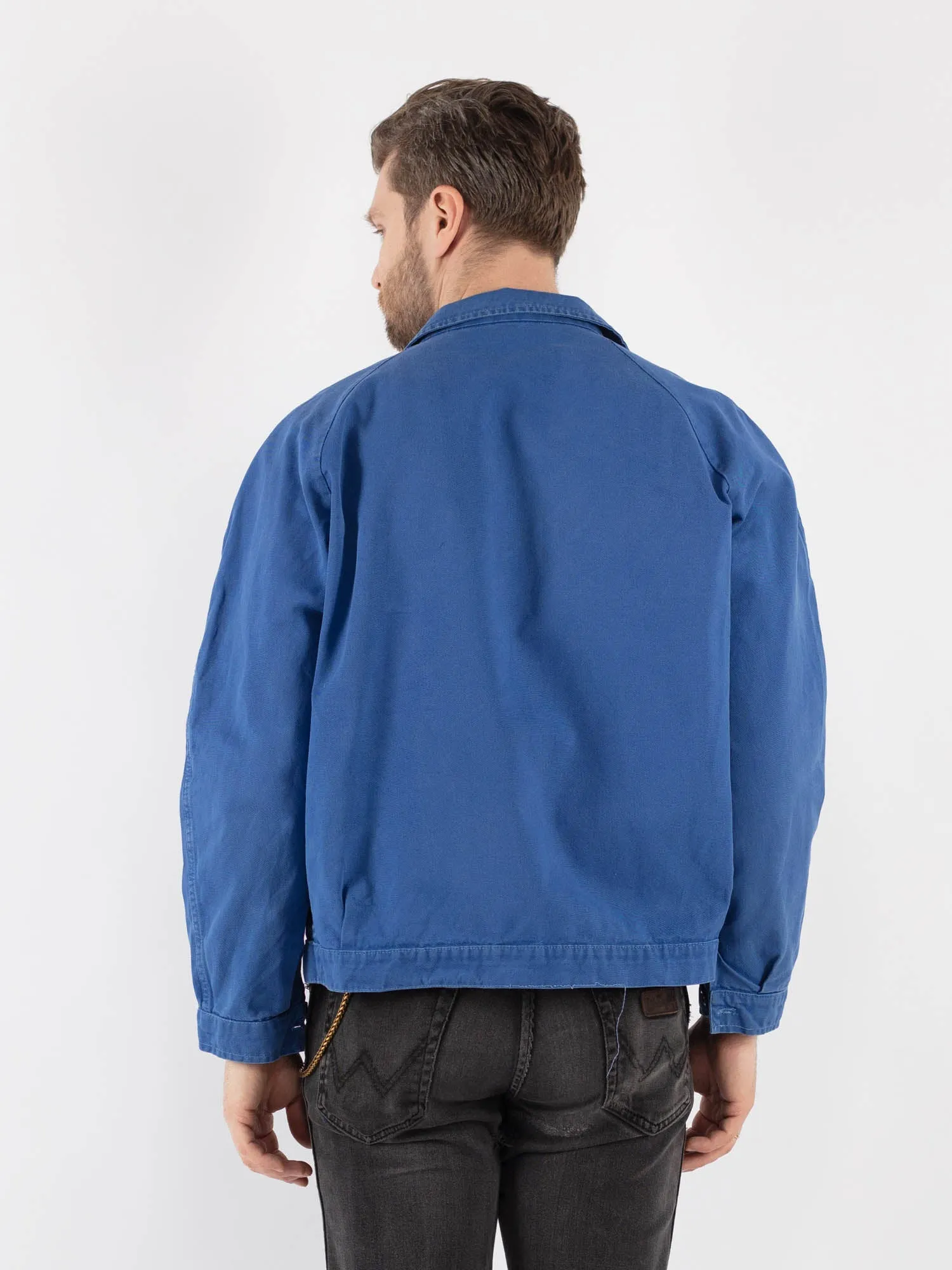 Vintage 60's Men Cropped Italian Work Jacket in Blue