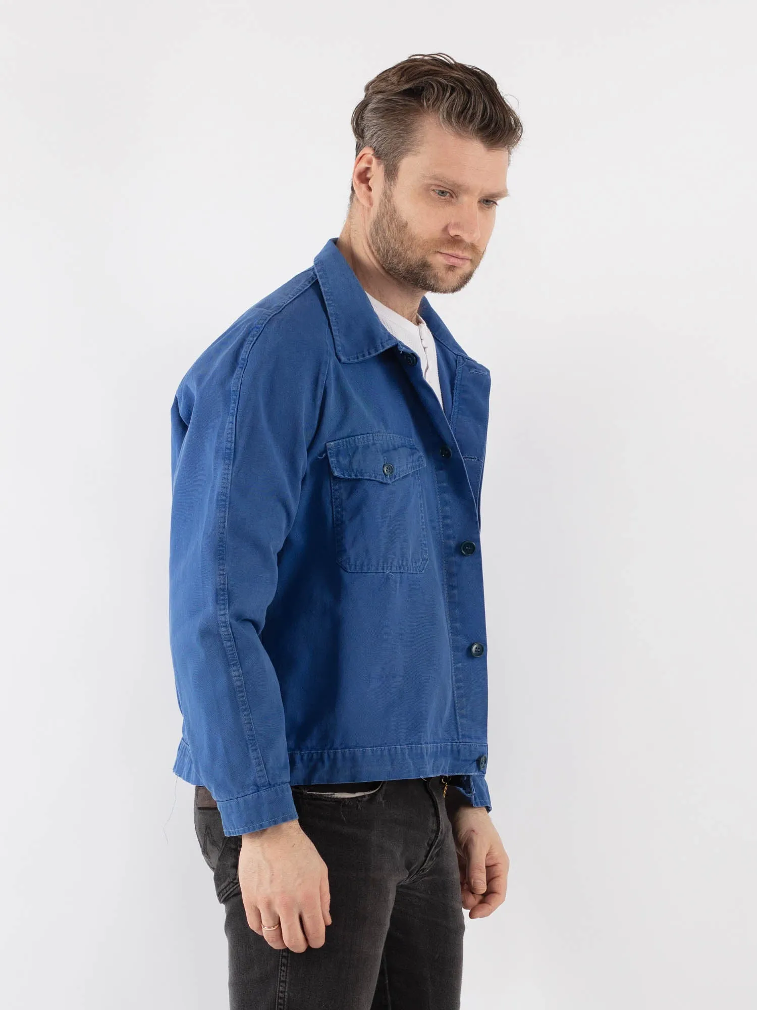 Vintage 60's Men Cropped Italian Work Jacket in Blue