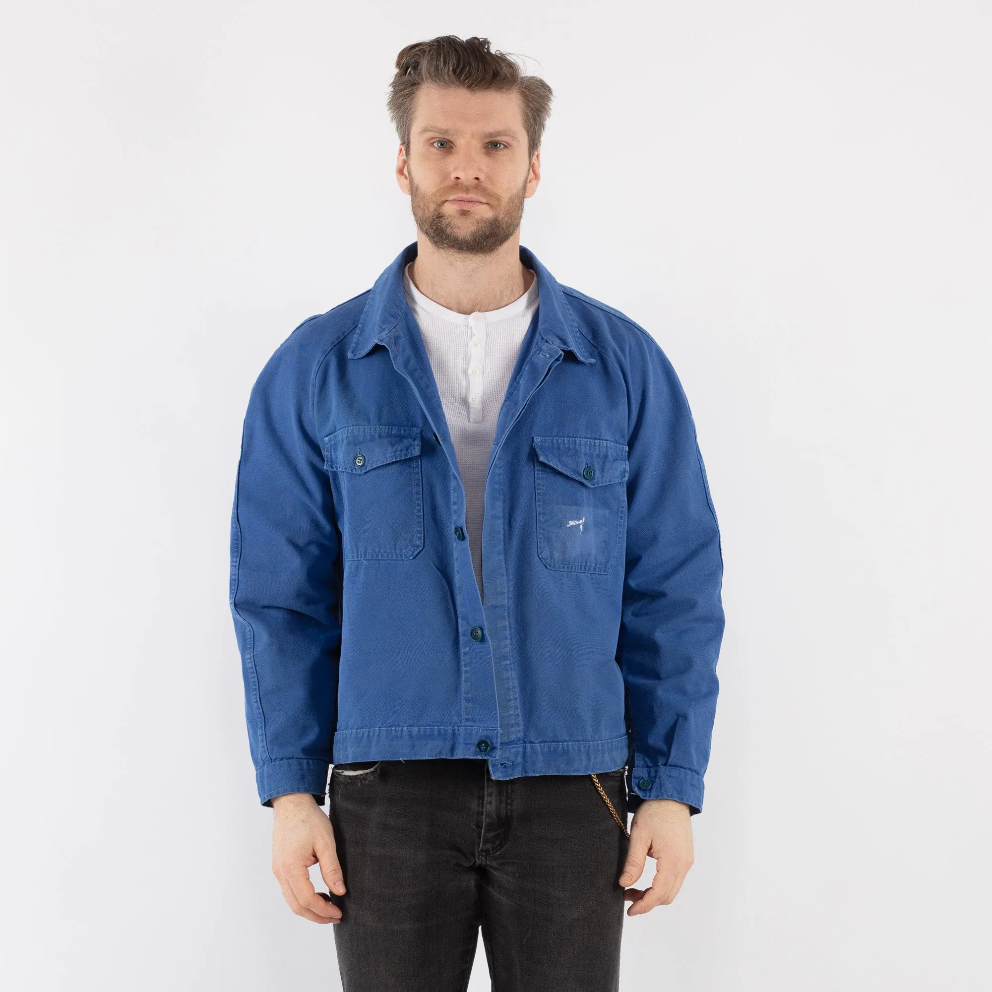 Vintage 60's Men Cropped Italian Work Jacket in Blue