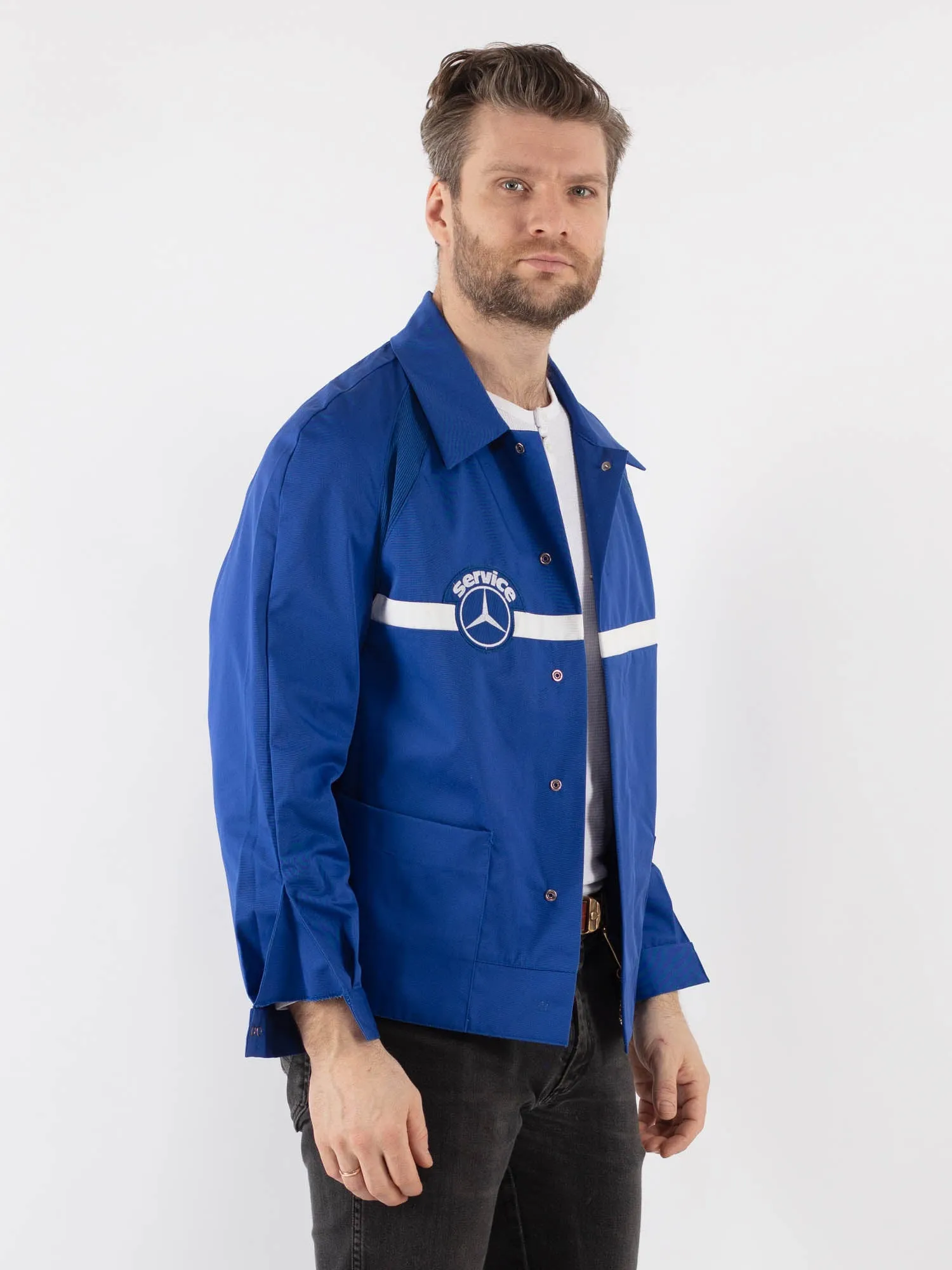 Vintage 70's Men Mercedes Service Work Jacket in Blue