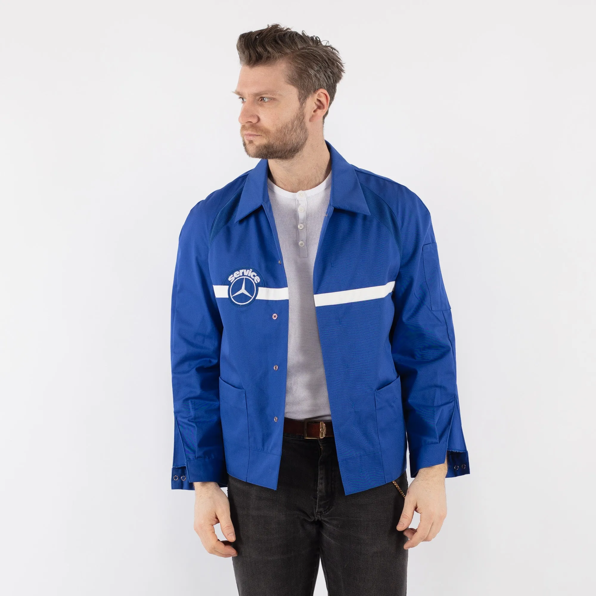 Vintage 70's Men Mercedes Service Work Jacket in Blue