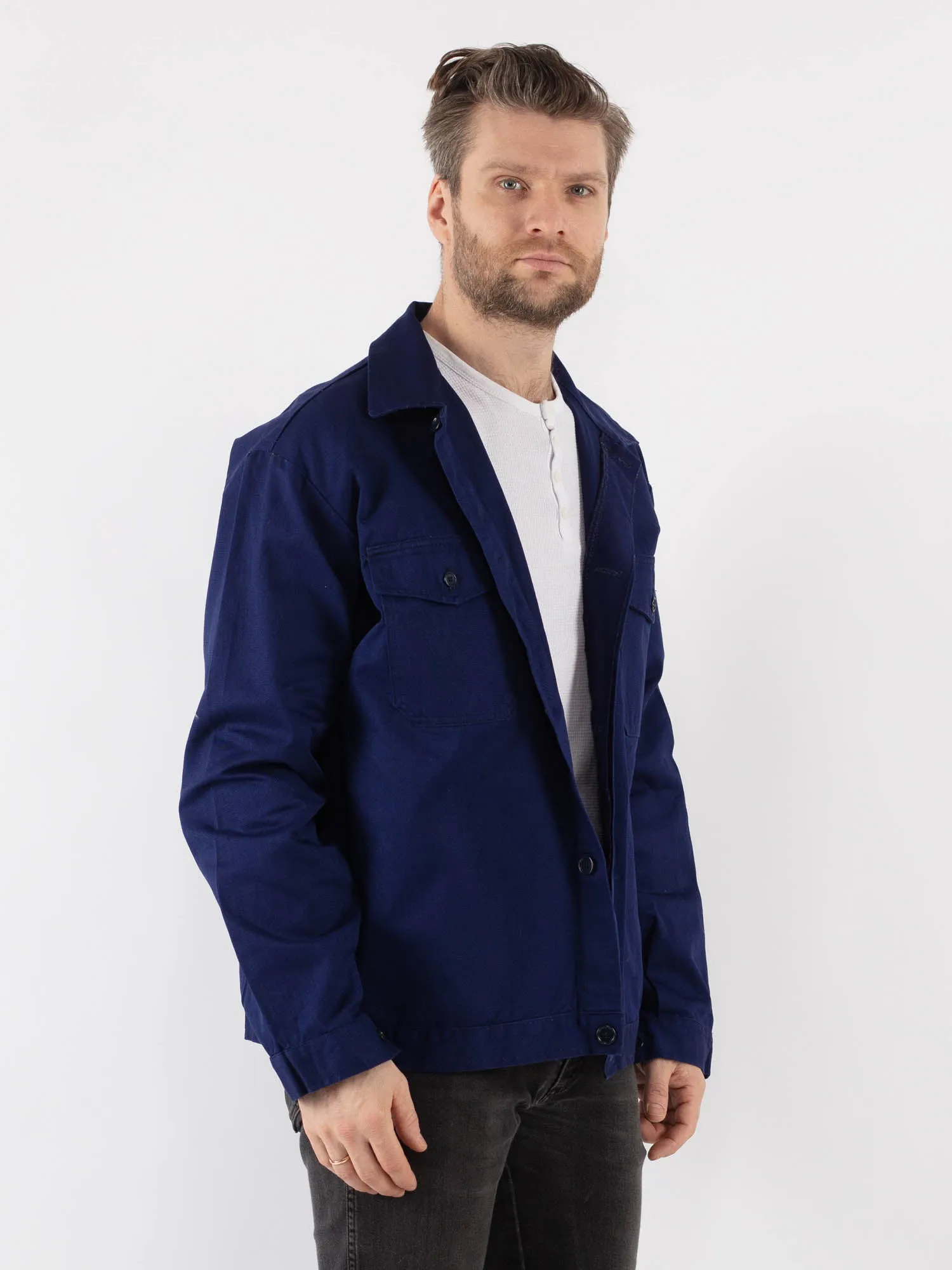 Vintage 80's Men Italian Work Jacket in Blue