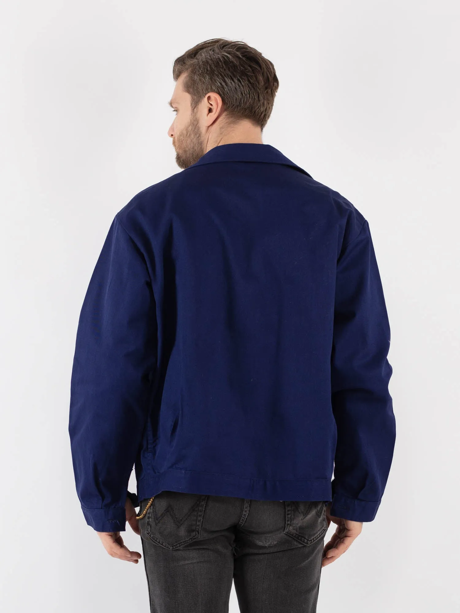 Vintage 80's Men Italian Work Jacket in Blue