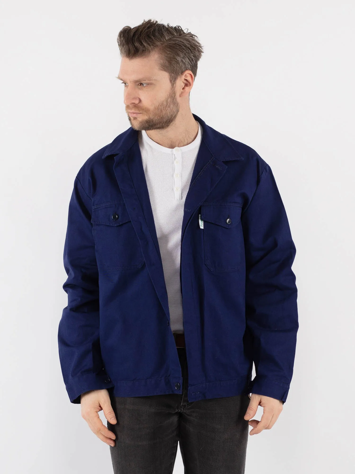 Vintage 80's Men Italian Work Jacket in Blue