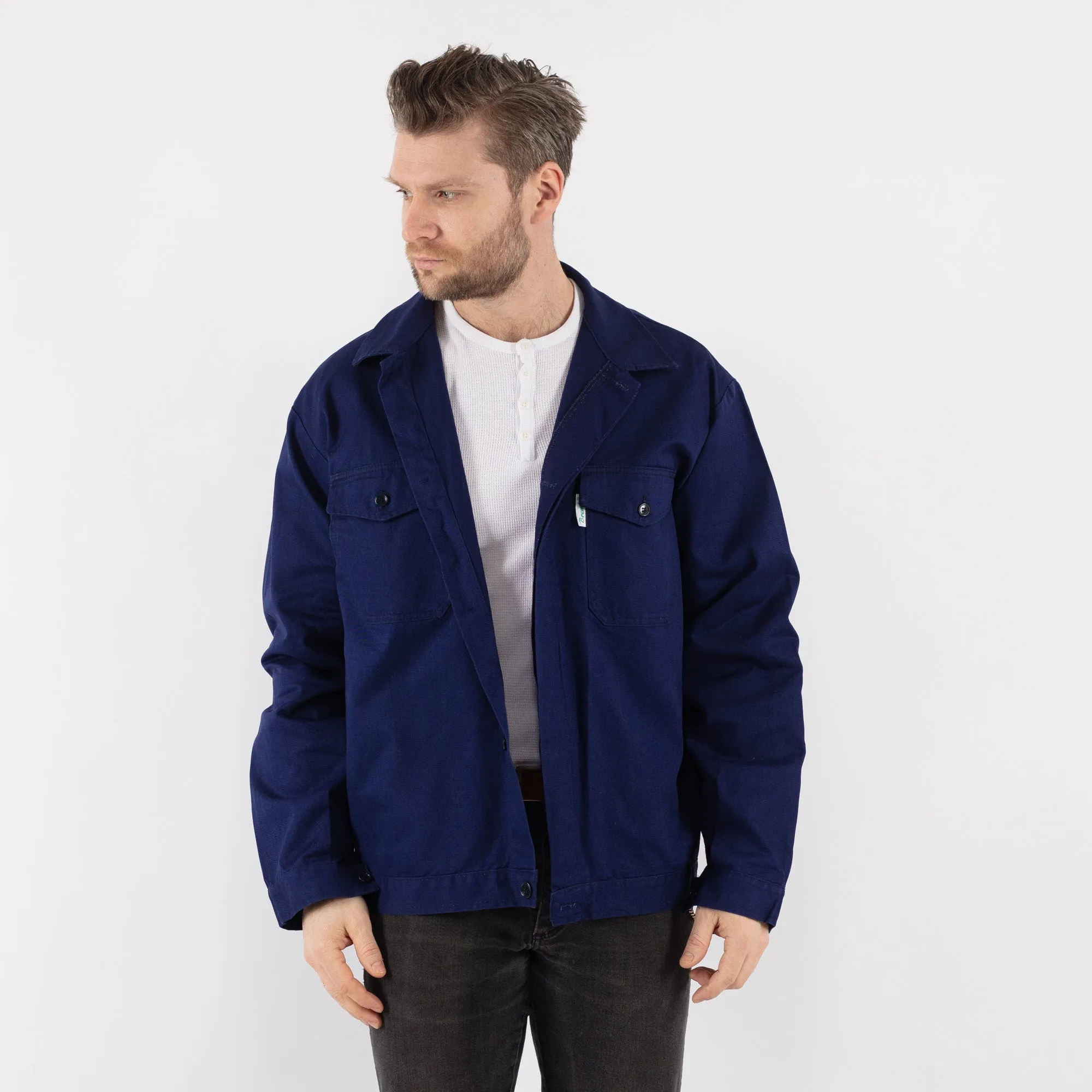 Vintage 80's Men Italian Work Jacket in Blue