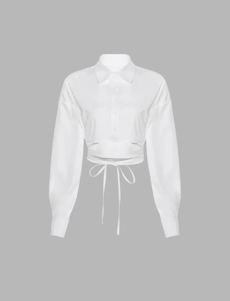 White Lace-up Shirt Crop Top
