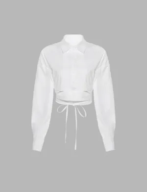 White Lace-up Shirt Crop Top