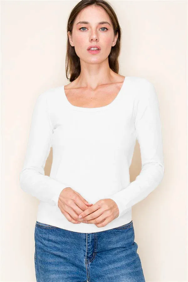 White Seam Back Basic Long Sleeve