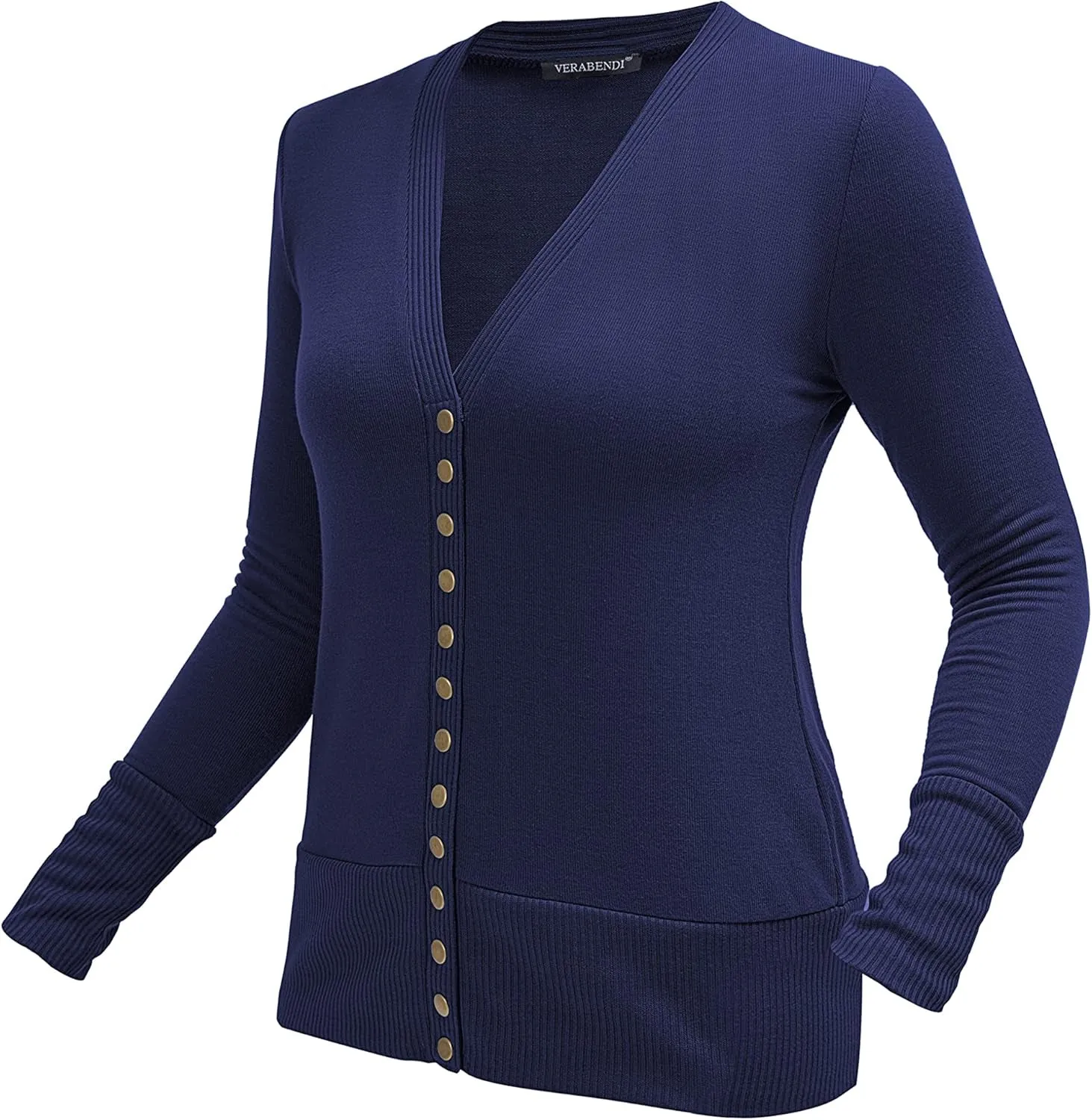 Women Long Sleeve Snaps Button down V Neck Cute Knit Sweater Cardigan