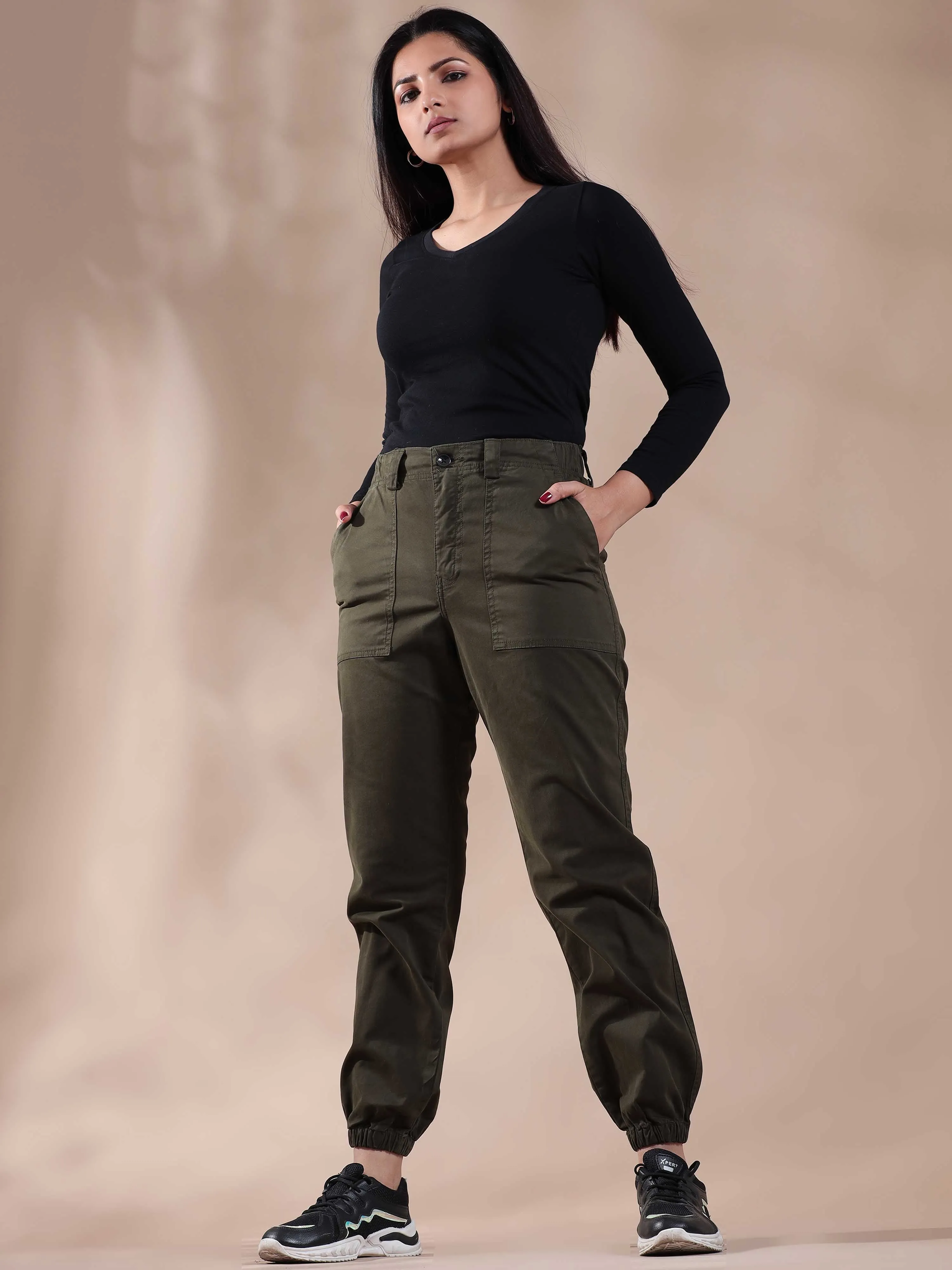Women Vintage Olive Jogger Pants