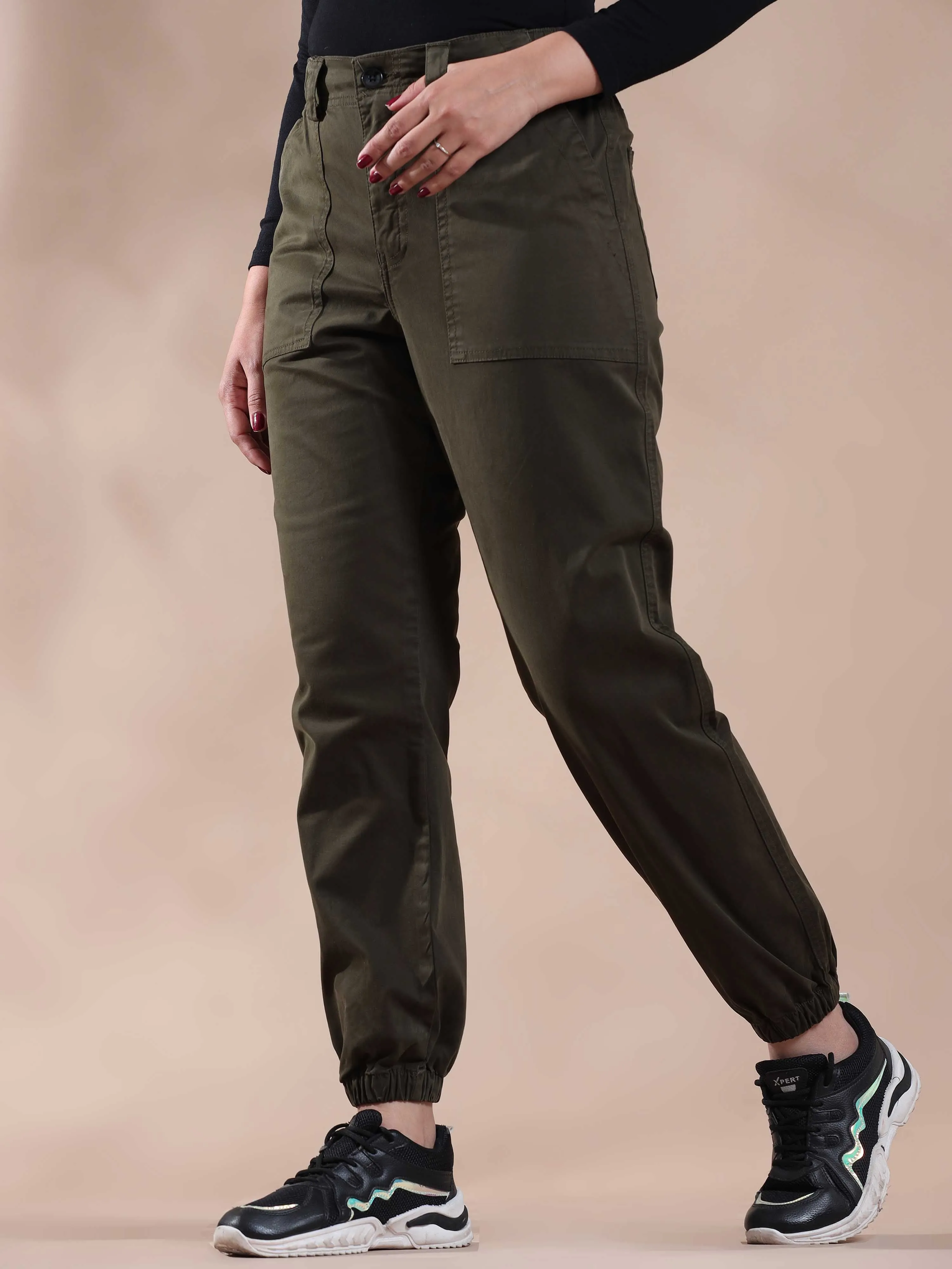 Women Vintage Olive Jogger Pants