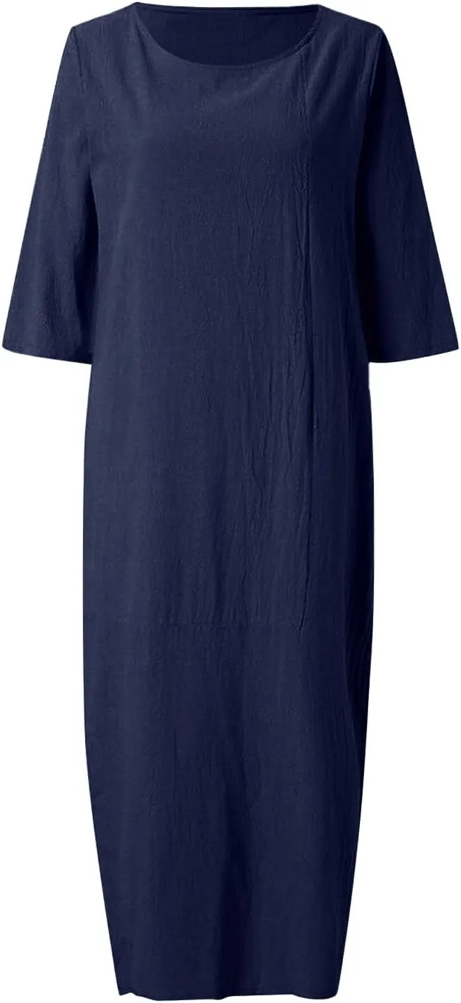 Womens Cotton Dresses Half Sleeve Plus Size T Shirt Midi Dress Summer Casual Loose Flowy Sundress Sleepwear Lounge