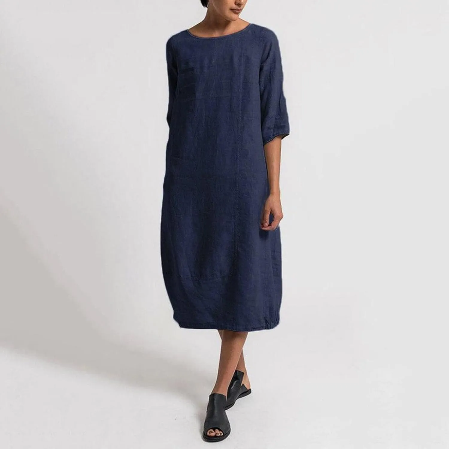 Womens Cotton Dresses Half Sleeve Plus Size T Shirt Midi Dress Summer Casual Loose Flowy Sundress Sleepwear Lounge