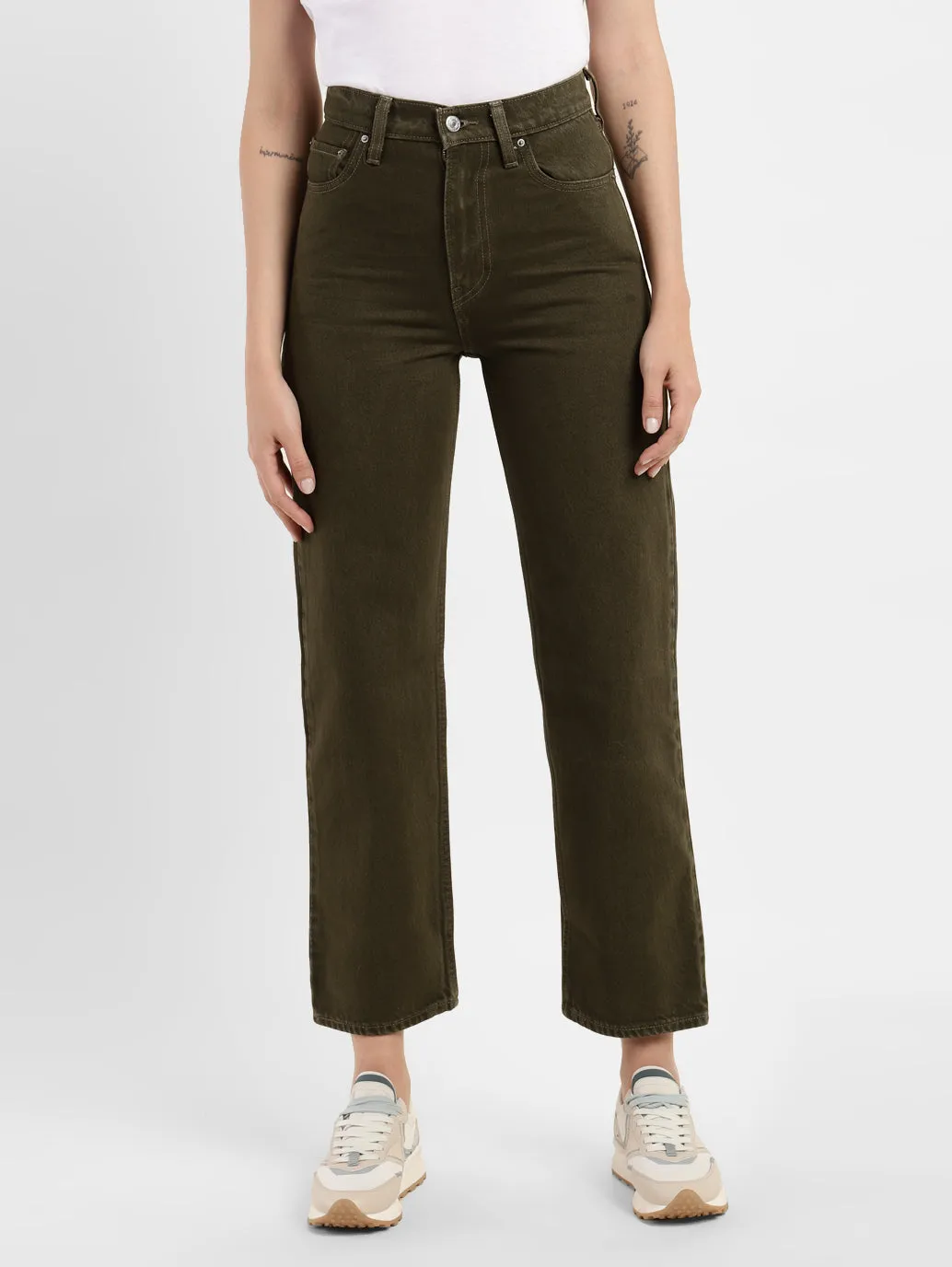 Women's Green Loose Fit High Rise Jeans