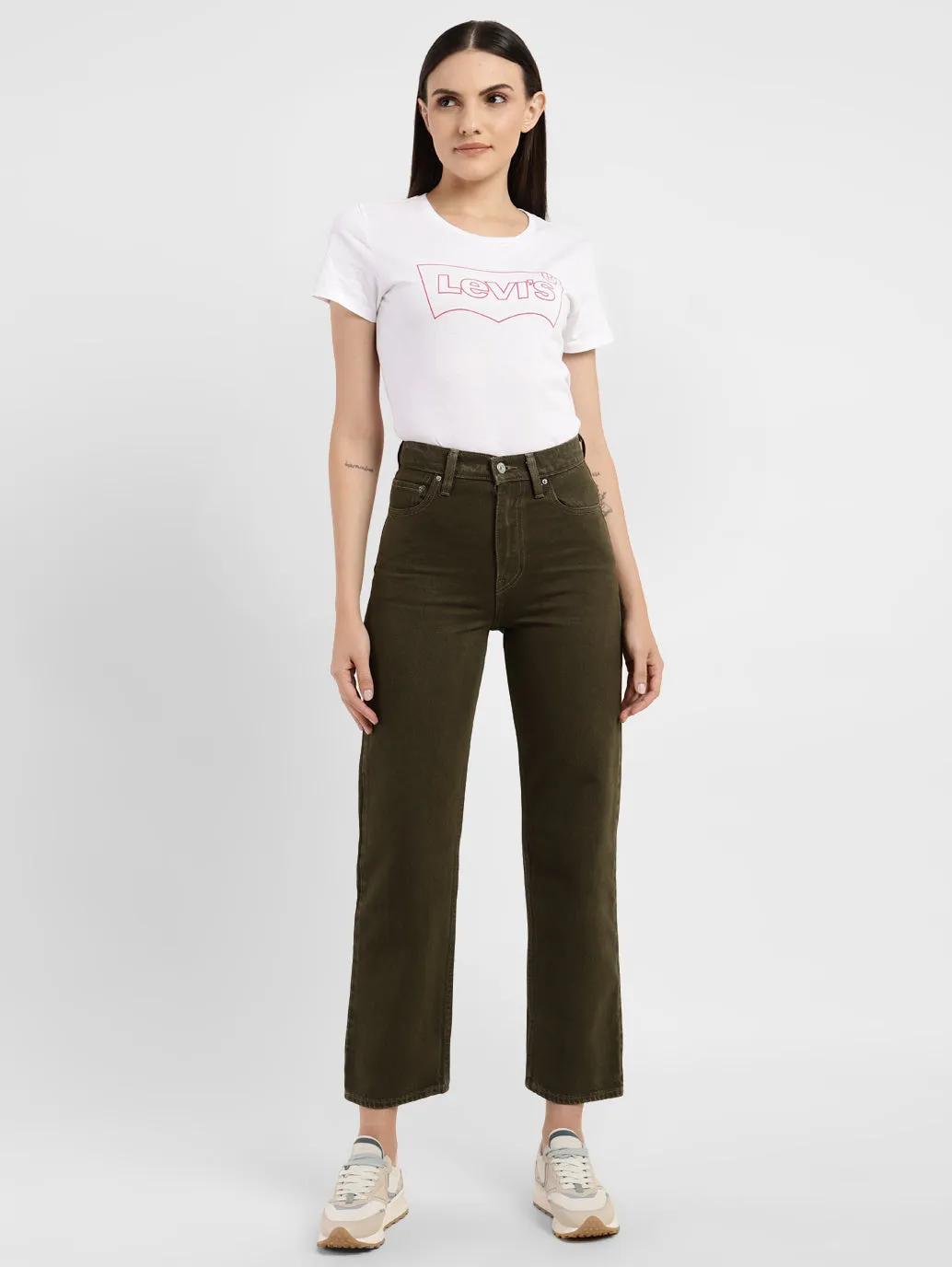 Women's Green Loose Fit High Rise Jeans