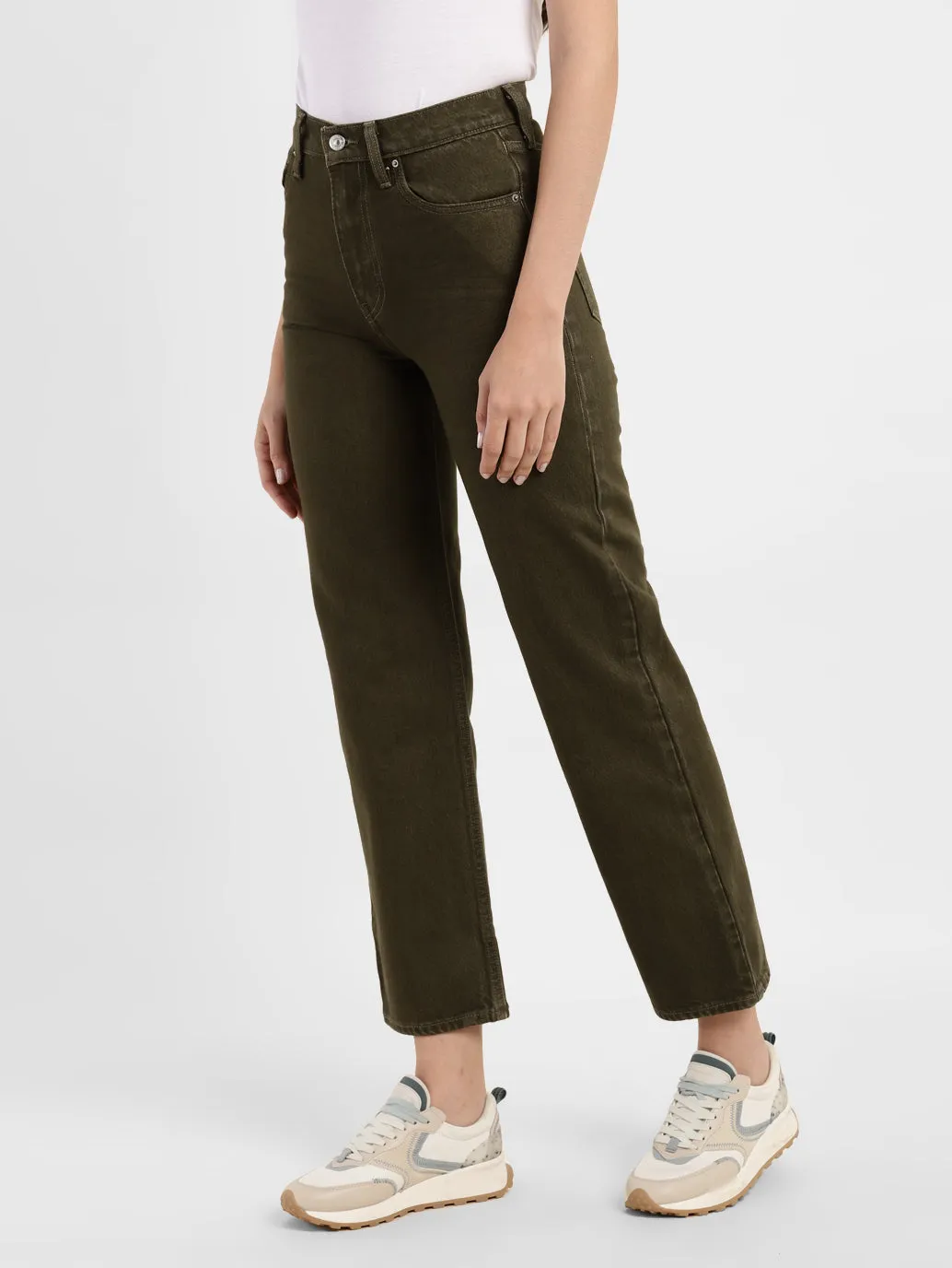 Women's Green Loose Fit High Rise Jeans