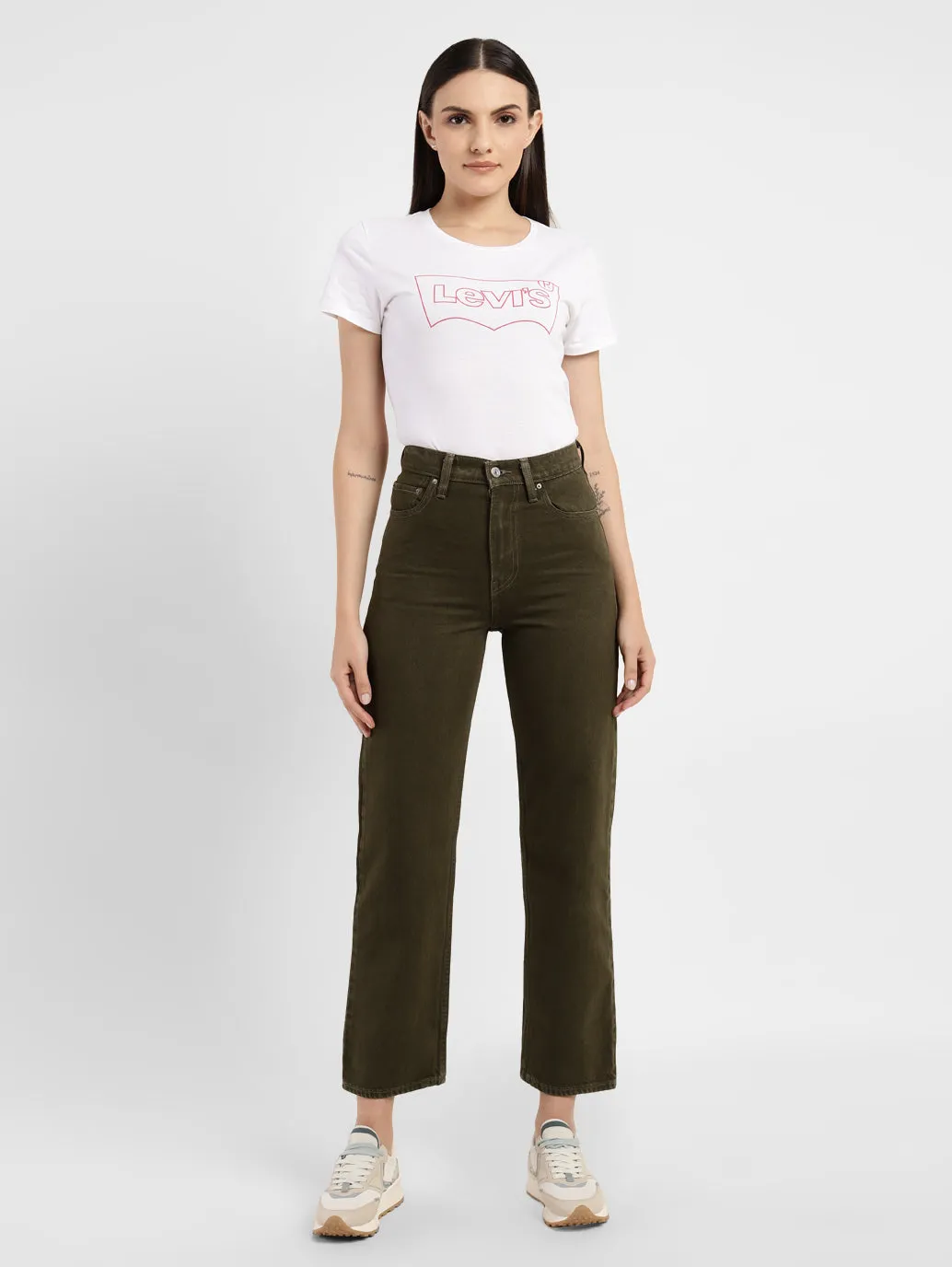 Women's Green Loose Fit High Rise Jeans