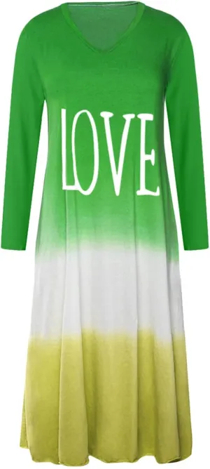 Womens Lounge Dresses 2025 Casual Loose Fit Long Sleeve Crew Neck Midi Dress Trendy Tie-Dye Print Plus Size Dress