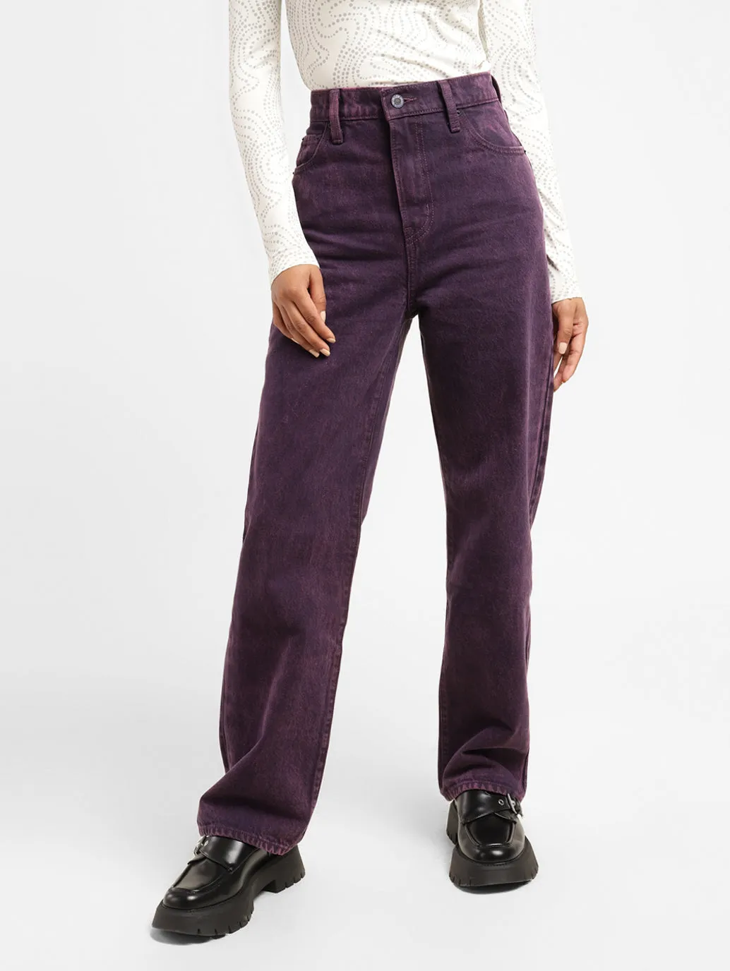Women's Purple Loose Fit High Rise Jeans