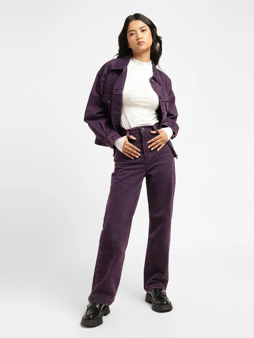 Women's Purple Loose Fit High Rise Jeans