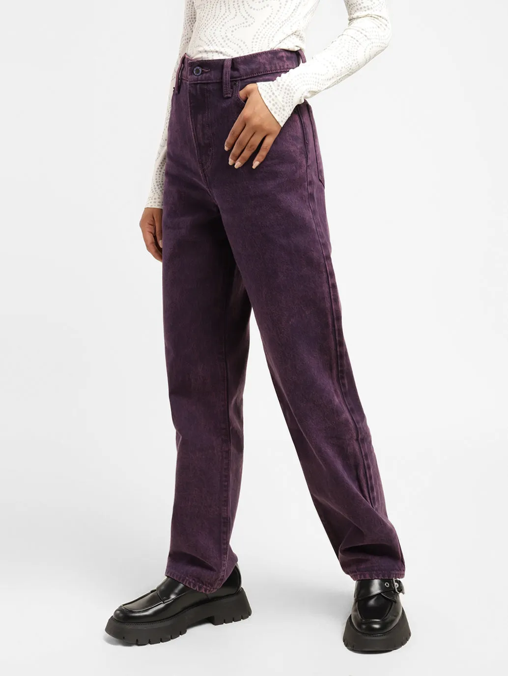 Women's Purple Loose Fit High Rise Jeans