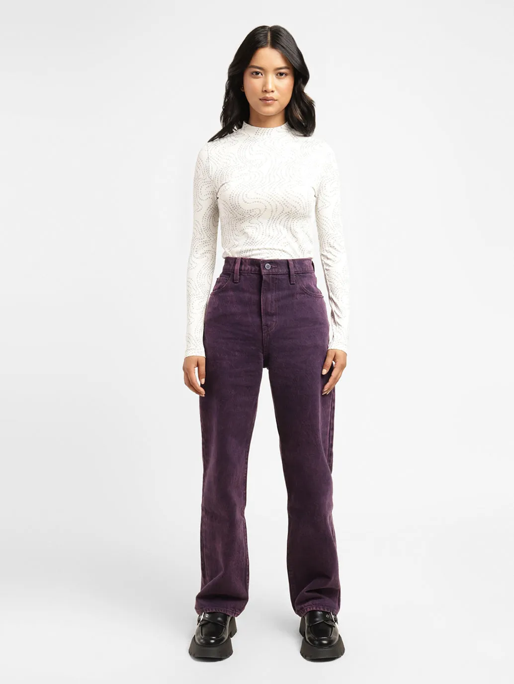 Women's Purple Loose Fit High Rise Jeans