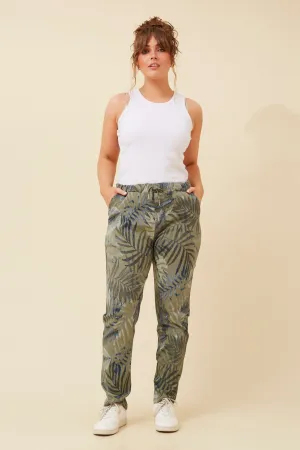 Zinnia Leaf Print Jogger Pants Khaki