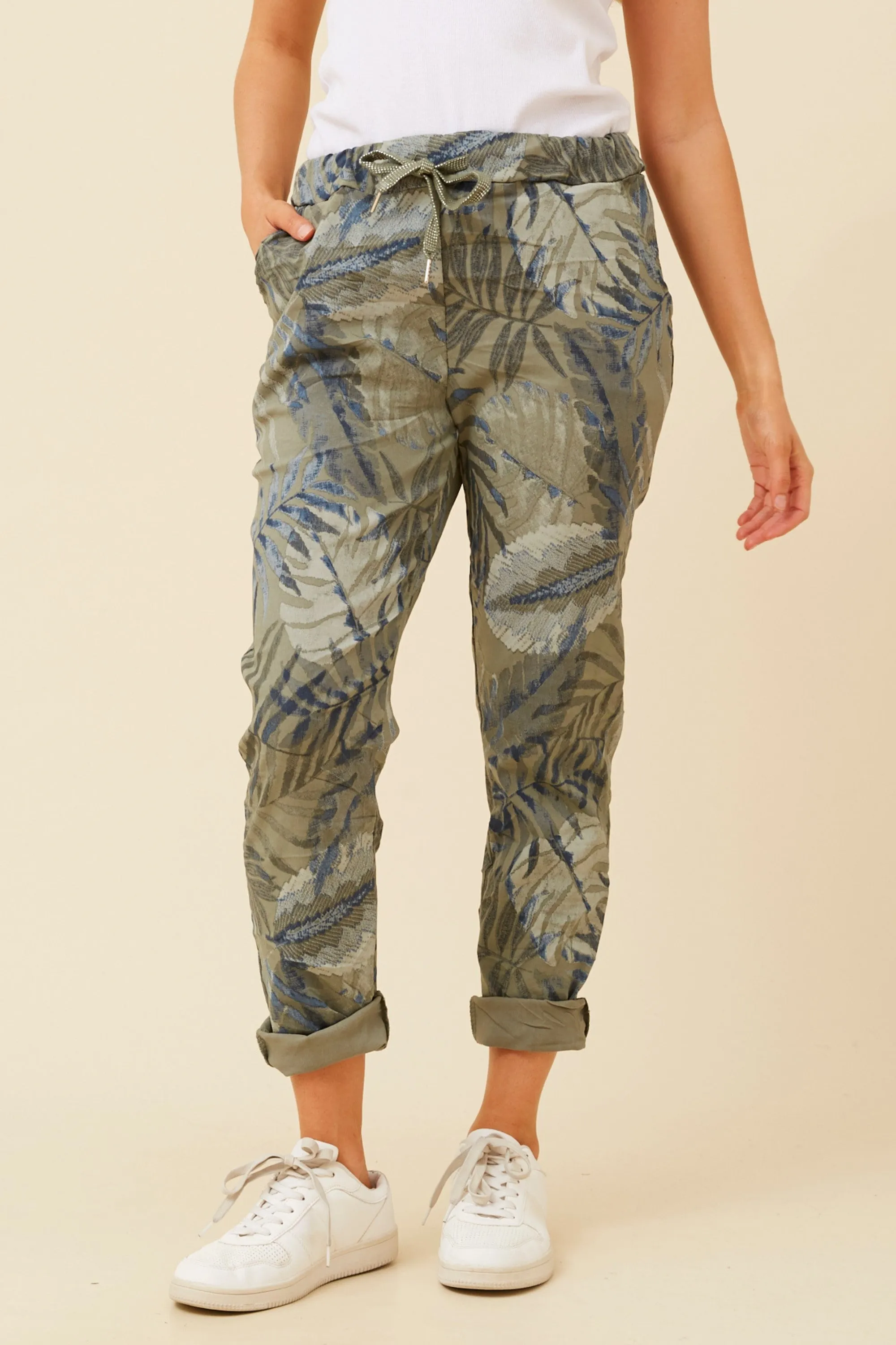 Zinnia Leaf Print Jogger Pants Khaki